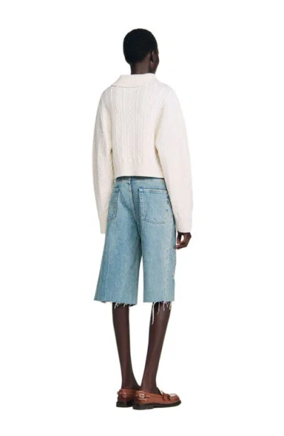 Sandro Womens Ecru Sailor-neck Cable-knit Wool Jumper In Nude