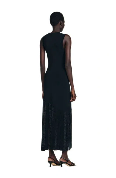 Sandro Fringed Maxi Dress In Black