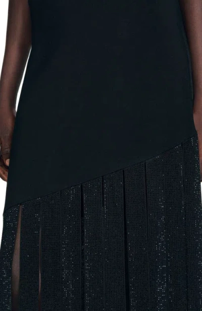 Sandro Fringed Maxi Dress In Black