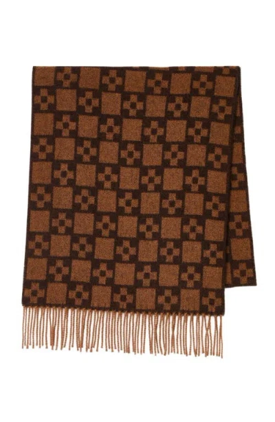 Sandro Mens Cognac Monogram-pattern Fringed Wool Scarf In Brown