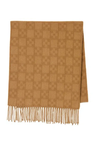 Sandro Mens Camel Monogram-pattern Fringed Wool Scarf In Brown