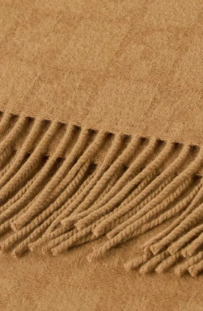 Sandro Mens Camel Monogram-pattern Fringed Wool Scarf In Brown