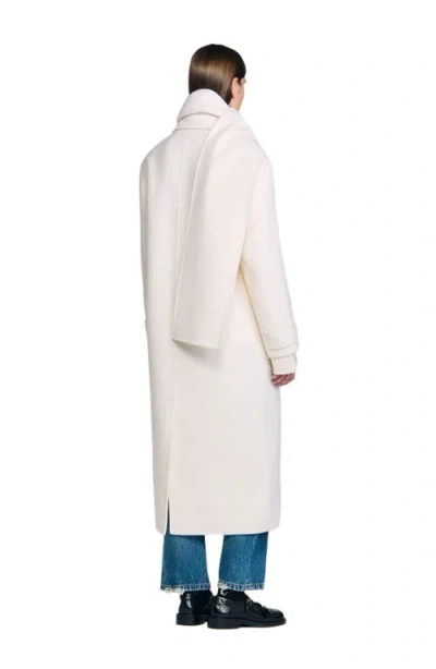 Sandro Oversized Wool Coat With Removable Scarf In White