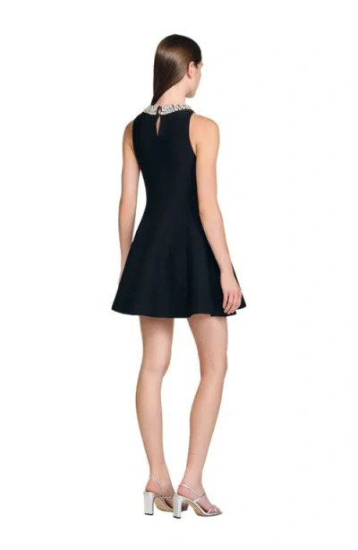 Sandro Womens Black Crystal-embellished Sleeveless Knitted Mini Dress