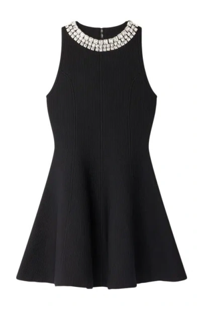 Sandro Womens Black Crystal-embellished Sleeveless Knitted Mini Dress