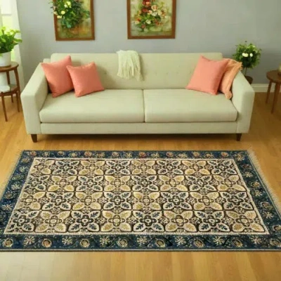 Mela Artisans Kalamkari Handprinted Rug In Blue