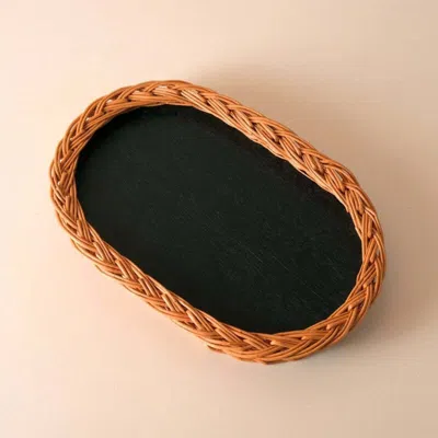 Mela Artisans Wicker & Wood Serving Tray In Brown
