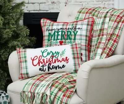 C & F Home C&f Home Plaid Typographical Decorative Throw Pillows In Multi