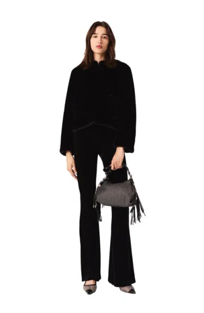 Maje Pivelvet Stretch Velour Trousers In Black