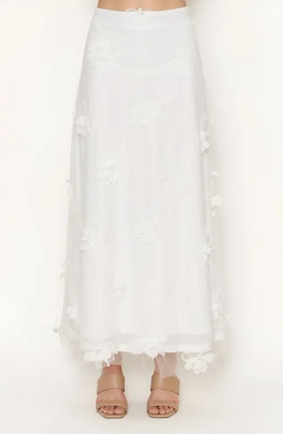Modenaire Embroidered Mesh Maxi Skirt With 3d Floral Appliqué In White