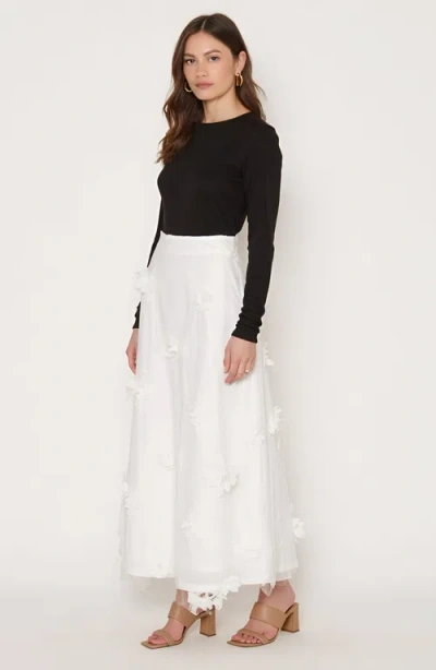 Modenaire Embroidered Mesh Maxi Skirt With 3d Floral Appliqué In White