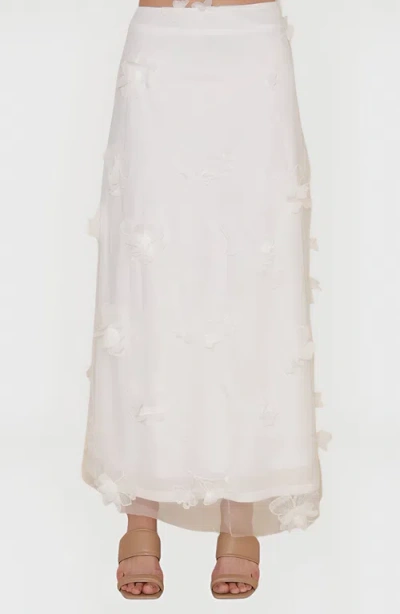 Modenaire Embroidered Mesh Maxi Skirt With 3d Floral Appliqué In White