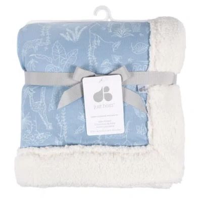 Just Born Plush Blanket With Fleece Trim In White