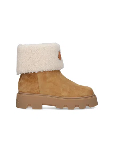 Moncler Aurea Suede And Shearling Mid Ankle Boots In Multi