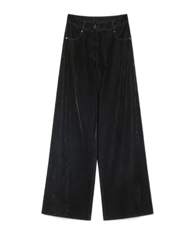 Forte Forte Flocked Cotton Five-pocket Trousers With Textured Finish In Black