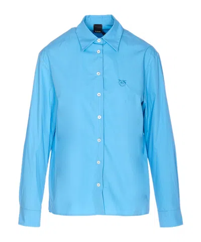 Pinko Long Sleeve Top Embroidered Logo In Blue