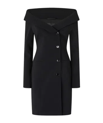 Pinko Black Dress With Front Neckline And Bare Shoulders In Fabric Woman In Black