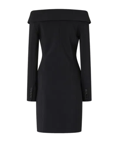 Pinko Black Dress With Front Neckline And Bare Shoulders In Fabric Woman In Black