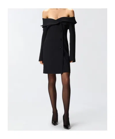 Pinko Black Dress With Front Neckline And Bare Shoulders In Fabric Woman In Black