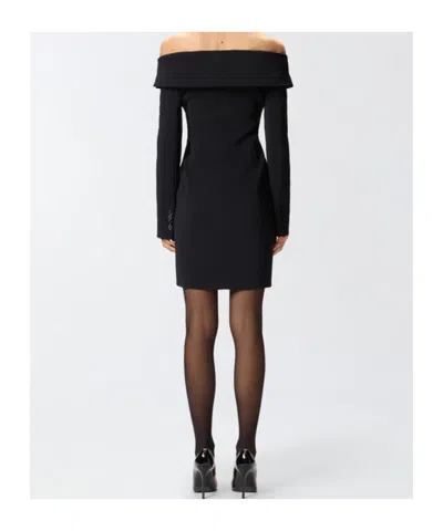 Pinko Black Dress With Front Neckline And Bare Shoulders In Fabric Woman In Black