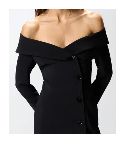 Pinko Black Dress With Front Neckline And Bare Shoulders In Fabric Woman In Black