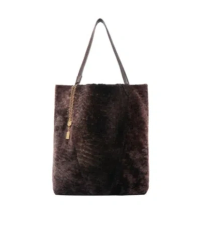 Chloé Chloe Women Dark Brown Shearling Large Chloã¨ Spin Shopping Bag In Brown