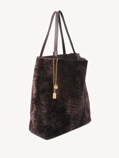 Chloé Chloe Women Dark Brown Shearling Large Chloã¨ Spin Shopping Bag In Brown