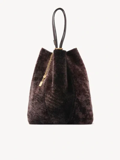 Chloé Chloe Women Dark Brown Shearling Large Chloã¨ Spin Shopping Bag In Brown