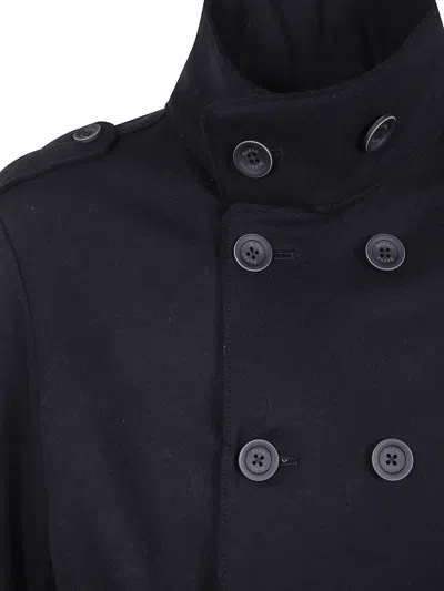 Herno Tailored Black Wool Blend Coat In Black