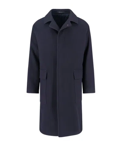 Tagliatore Blue Jacket With Classic Collar And Concealed Button Placket In Blue