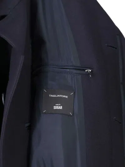 Tagliatore Blue Jacket With Classic Collar And Concealed Button Placket In Blue