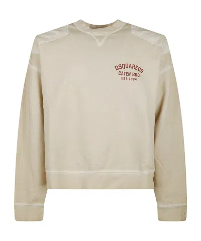 Dsquared2 Oversized Crewneck Sweatshirt With Unique Shoulder Patches In Neutral