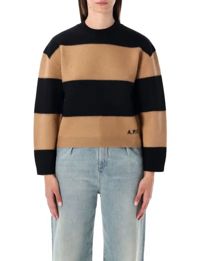 Apc Coarse Stripe Knit Sweater With Crew Neck In Brown