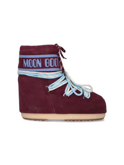 Moon Boot Icon Low Suede Laces Ankle Boots In Red