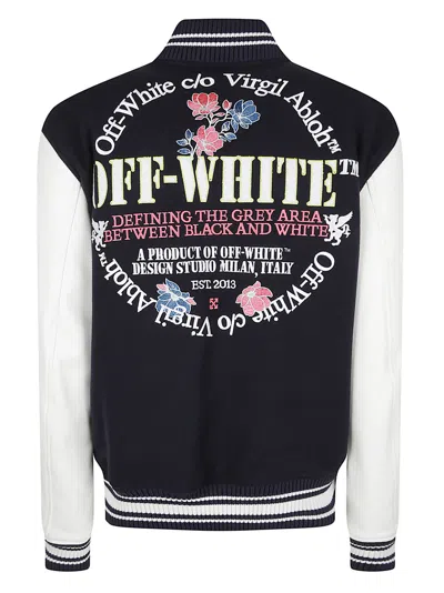 Off-white Varsity Jacket With Ribbed Collar And Contrast Sleeves In Black