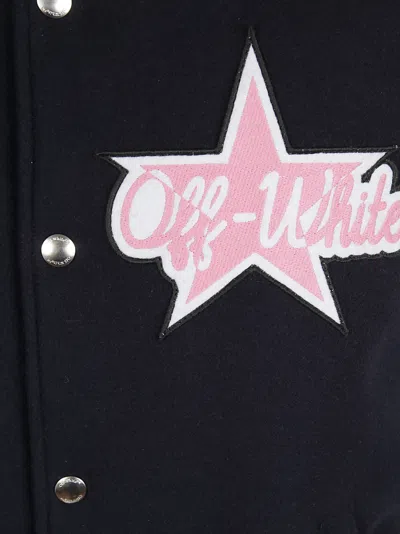 Off-white Varsity Jacket With Ribbed Collar And Contrast Sleeves In Black