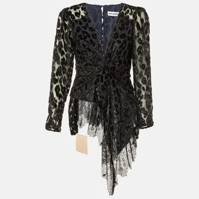 Pre-owned Self-portrait Black Lurex Devore Twisted Peplum Top M