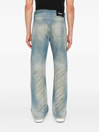 Off-white Blue Diagonal Raw Patch 90s Skate Jeans In Blue