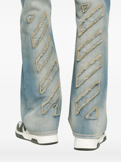 Off-white Blue Diagonal Raw Patch 90s Skate Jeans In Blue