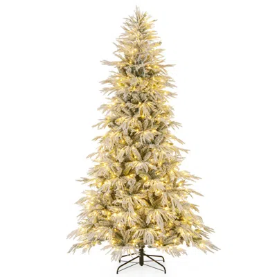 Breebe Snow-flocked Artificial Christmas Tree Pre-lit Hinged Xmas Tree With Warm White Led Lights In Yellow