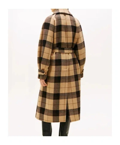 Tommy Hilfiger Long Check Pattern Belted Wool Coat In Brown