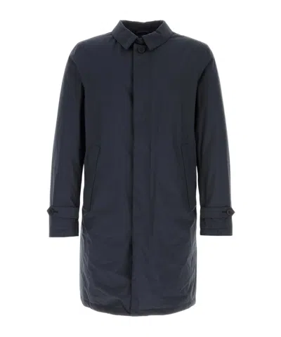 Herno Nylon Trench Coat With Back Vent And Pockets In Blue
