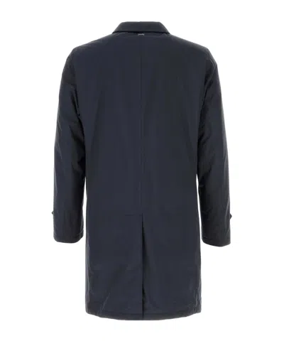 Herno Nylon Trench Coat With Back Vent And Pockets In Blue