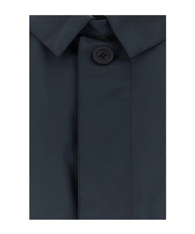 Herno Nylon Trench Coat With Back Vent And Pockets In Blue