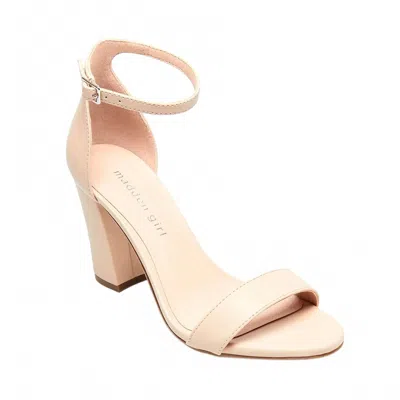 Madden Girl Women's Leather Open Toe Ankle Strap Block Heels In Tan In Neutral