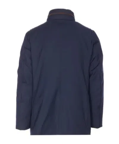 Moorer Short Jacket Featuring High Collar And Pockets In Blue