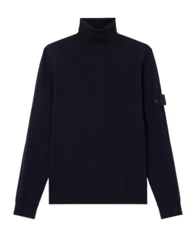 Stone Island Cotton Turtleneck Sweater With Ribbed Cuffs And Hem In Blue