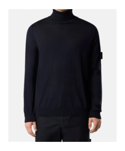 Stone Island Cotton Turtleneck Sweater With Ribbed Cuffs And Hem In Blue