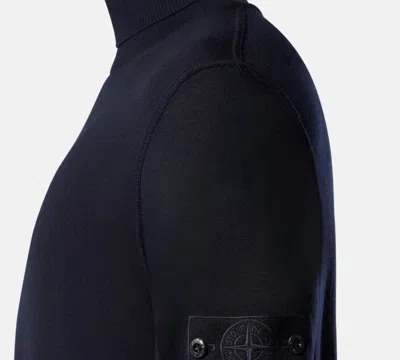 Stone Island Cotton Turtleneck Sweater With Ribbed Cuffs And Hem In Blue