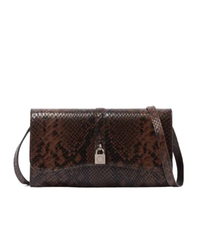 Stella Mccartney Womens Espresso Ryder Flap Snakeskin-embossed Vegan-leather Cross-body Bag In Brown